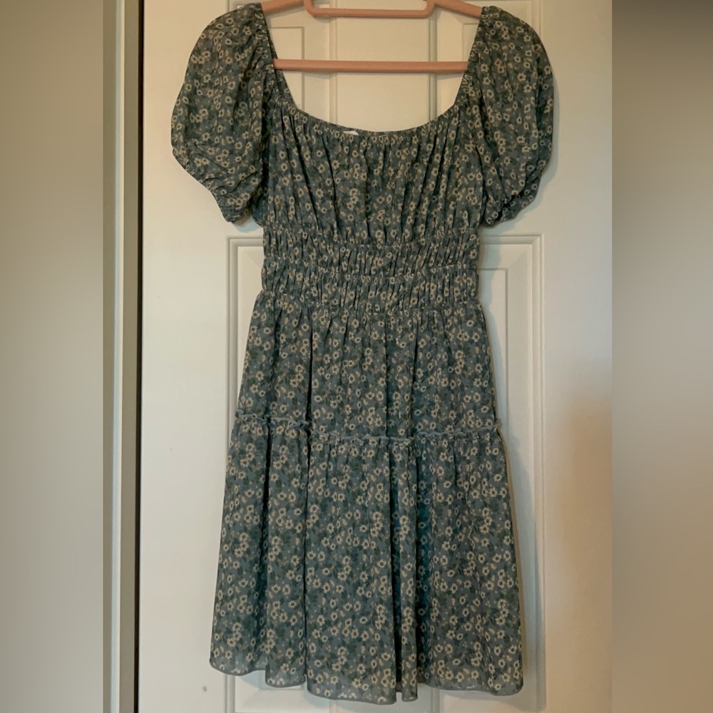 Altar'd State Green Floral Puff Sleeve Mini Dress